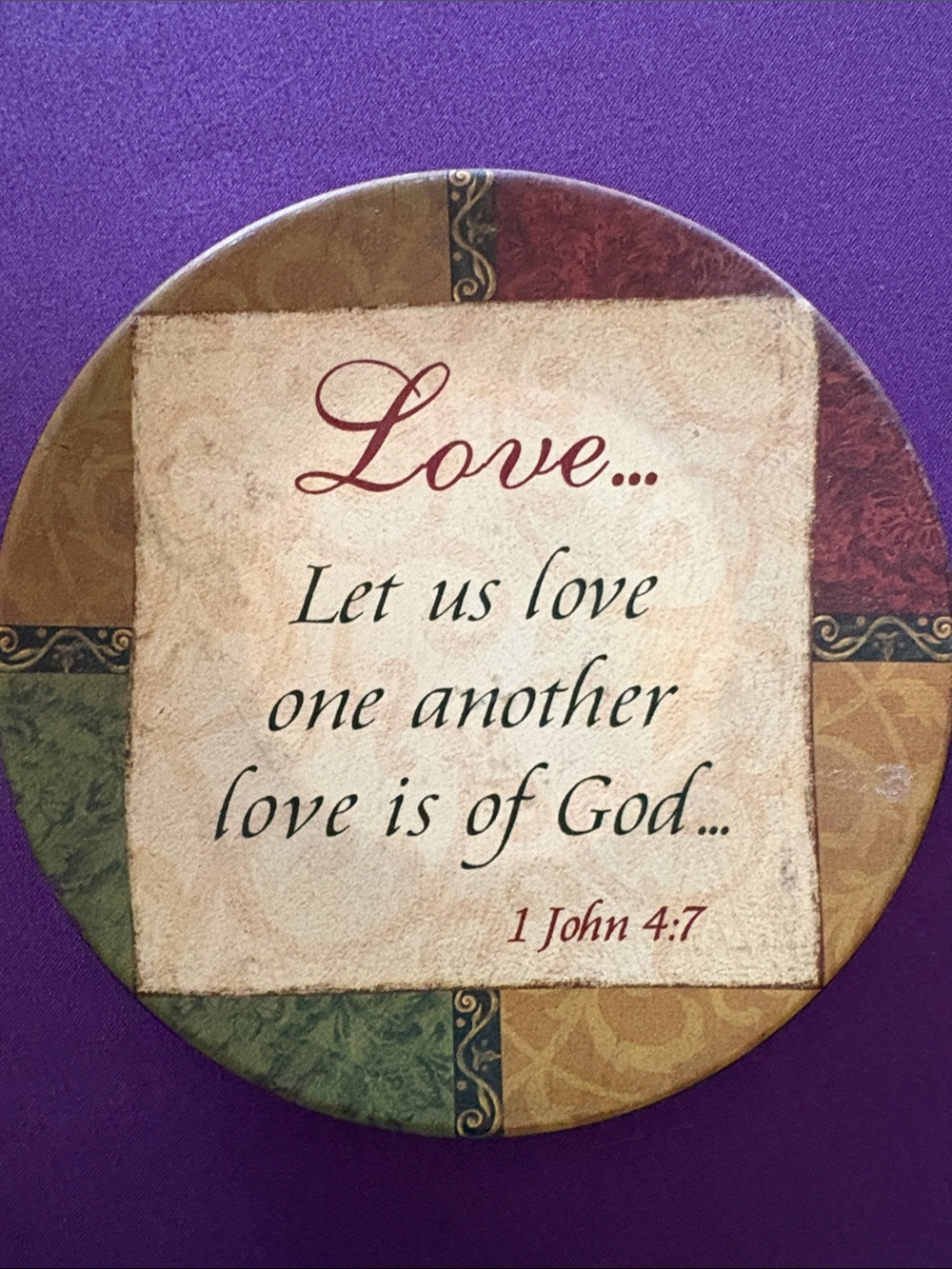 Love Wall Plaque - Inspirational 1 John 4:7 Scripture Decor (Red, Green, Gold)